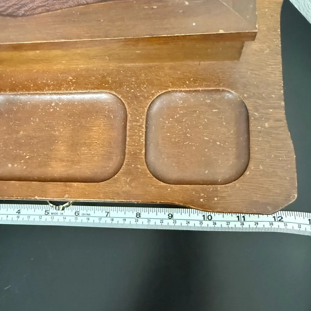 VTG Wood Dresser Valet Box w Drawer Jewelry Change Tie Clips Keys Rings Necklace